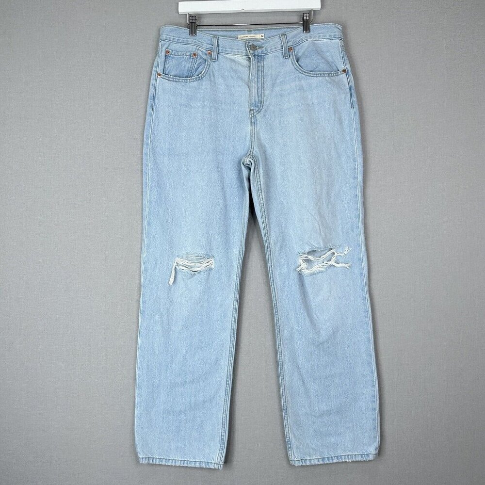 Levi's Womens Jeans 32 Blue Low Pro Straight Ripped Knee Distressed Y2K Denim